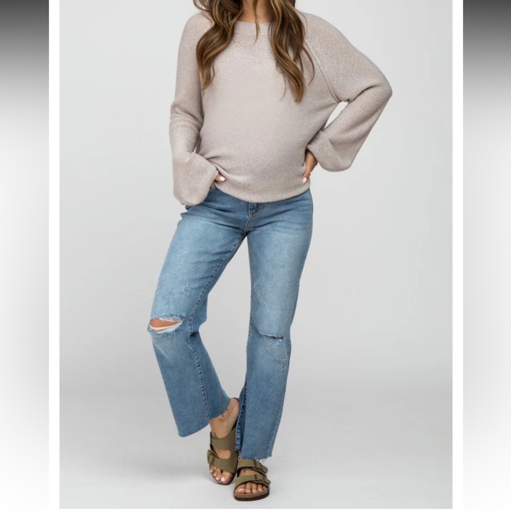 PinkBlush Blue Straight Leg Frayed Hem Maternity Jeans